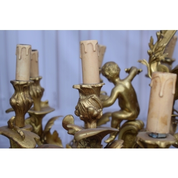 Królewski Gigant Paryski Żyrandol z Brązu + Lampa Złocona - BIAŁY KRUK