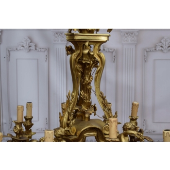 Królewski Gigant Paryski Żyrandol z Brązu + Lampa Złocona - BIAŁY KRUK