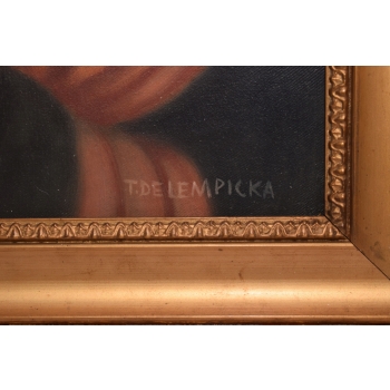 T De Łempicka - Nauczycielka w Kapeluszu - Stary Obraz Olejny z Francji