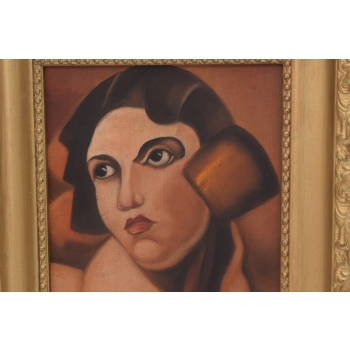 TAMARA De Łempicka - Portret Kobiety - Zielony Welon - Obraz Olejny