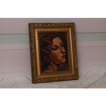 TAMARA De Łempicka - Portret Kobiety - Zielony Welon - Obraz Olejny