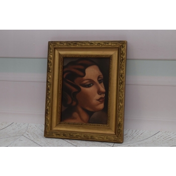 TAMARA De Łempicka - Portret Kobiety - Zielony Welon - Obraz Olejny