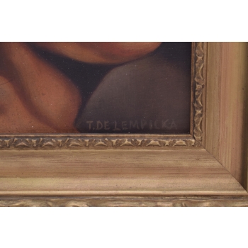 TAMARA De Łempicka - Portret Kobiety - Zielony Welon - Obraz Olejny