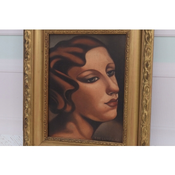 TAMARA De Łempicka - Portret Kobiety - Zielony Welon - Obraz Olejny
