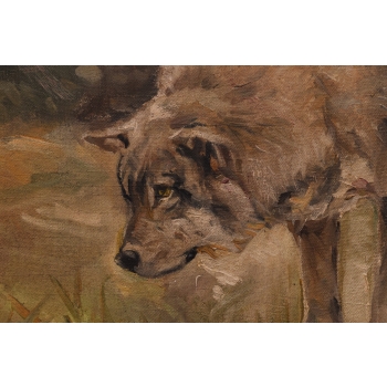 J. Fałat - Wataha Wilków - Wilki Natura - Stary Obraz Olejny - Złota Rama
