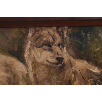 J. Fałat - Wataha Wilków - Wilki Natura - Stary Obraz Olejny - Złota Rama