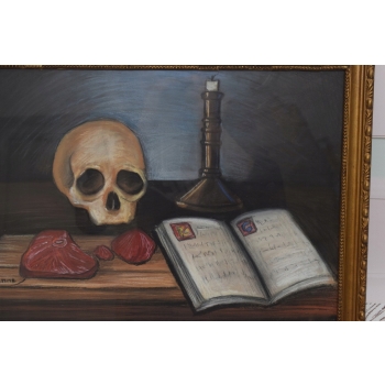 PAUL CEZANNE - MEMENTO MORI - Czaszka i Książka - STARY OBRAZ z FRANCJI