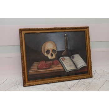 PAUL CEZANNE - MEMENTO MORI - Czaszka i Książka - STARY OBRAZ z FRANCJI