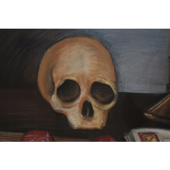 PAUL CEZANNE - MEMENTO MORI - Czaszka i Książka - STARY OBRAZ z FRANCJI