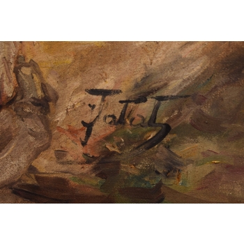 J. Fałat - Biegnący Wilk - Wilczur - Natura - Polski Stary Obraz Olejny