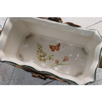 Porcelanowa Patera Secesja - Biała Misa - Kwiaty - Porcelana + Brąz