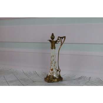 Porcelanowa Karafka Okuta Brązem - Secesja z Francji - Motyl - Prezent
