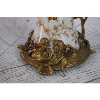 Porcelanowa Karafka Okuta Brązem - Secesja z Francji - Motyl - Prezent