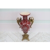 PORCELANOWA AMFORA PUCHAR - CZERWONA SECESJA - PORCELANA + BRĄZ