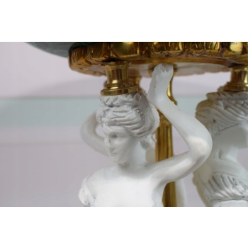 Ogromna Patera Porcelanowa - Porcelana + Brąz Szmaragd Trzy Damy Alabaster