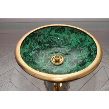 Ogromna Patera Porcelanowa - Porcelana + Brąz Szmaragd Trzy Damy Alabaster