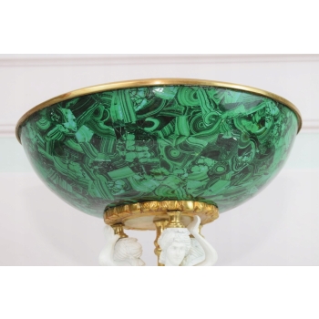 Ogromna Patera Porcelanowa - Porcelana + Brąz Szmaragd Trzy Damy Alabaster