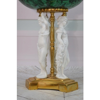 Ogromna Patera Porcelanowa - Porcelana + Brąz Szmaragd Trzy Damy Alabaster