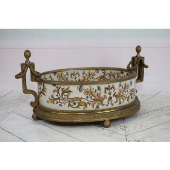 Porcelanowa Patera Secesja - Porcelana + Brąz - Biała Misa - Kwiaty Prezent