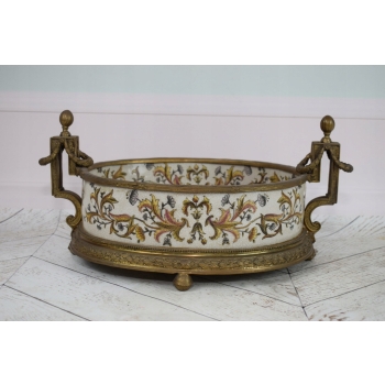 Porcelanowa Patera Secesja - Porcelana + Brąz - Biała Misa - Kwiaty Prezent