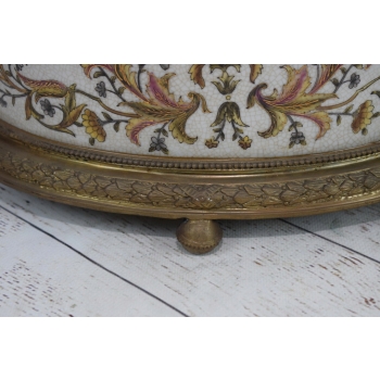 Porcelanowa Patera Secesja - Porcelana + Brąz - Biała Misa - Kwiaty Prezent
