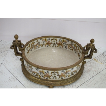 Porcelanowa Patera Secesja - Porcelana + Brąz - Biała Misa - Kwiaty Prezent