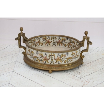 Porcelanowa Patera Secesja - Porcelana + Brąz - Biała Misa - Kwiaty Prezent