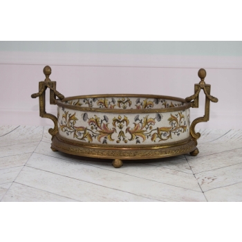 Porcelanowa Patera Secesja - Porcelana + Brąz - Biała Misa - Kwiaty Prezent
