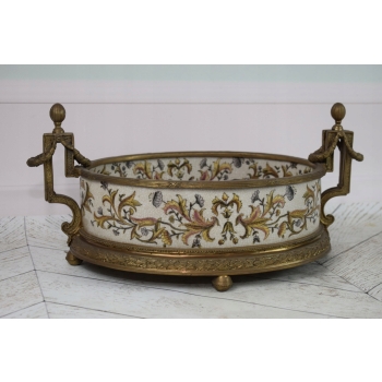 Porcelanowa Patera Secesja - Porcelana + Brąz - Biała Misa - Kwiaty Prezent