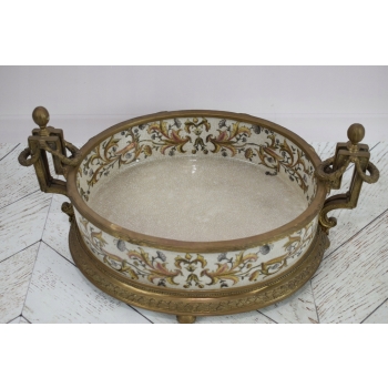 Porcelanowa Patera Secesja - Porcelana + Brąz - Biała Misa - Kwiaty Prezent