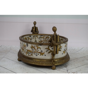 Porcelanowa Patera Secesja - Porcelana + Brąz - Biała Misa - Kwiaty Prezent