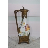 Biała Porcelanowa Karafka - Porcelana + Brąz - Secesja - Kwiaty - Dekoracja