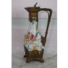Biała Porcelanowa Karafka - Porcelana + Brąz - Secesja - Kwiaty - Dekoracja