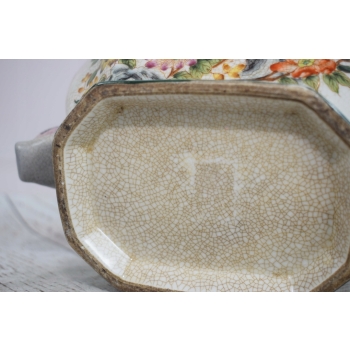 Biała Szkatuła Bomboniera - Porcelana - Kolorowe Kwiaty Owoce - Misa Ozdoba
