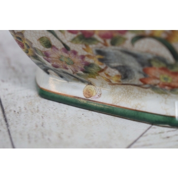 Biała Szkatuła Bomboniera - Porcelana - Kolorowe Kwiaty Owoce - Misa Ozdoba