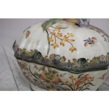Biała Szkatuła Bomboniera - Porcelana - Kolorowe Kwiaty Owoce - Misa Ozdoba