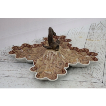 Porcelanowa Patera Na Owoce - Owocnik - Porcelana Zdobienia Brąz - Kwiaty
