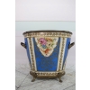 Porcelanowy Wazon - Waza - Niebieska - Kolorowe Kwiaty - sygn - Brąz