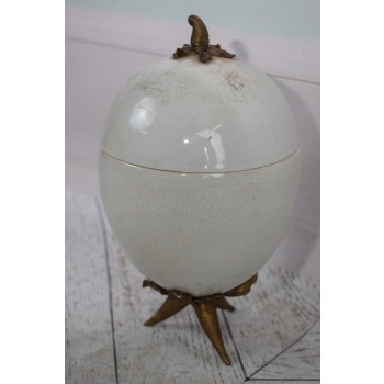Biała Porcelanowa Szkatuła Jajo Perłowe - Porcelana + Brąz Misa Dekoracja