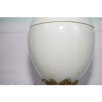 Biała Porcelanowa Szkatuła Jajo Perłowe - Porcelana + Brąz Misa Dekoracja
