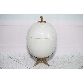 Biała Porcelanowa Szkatuła Jajo Perłowe - Porcelana + Brąz Misa Dekoracja