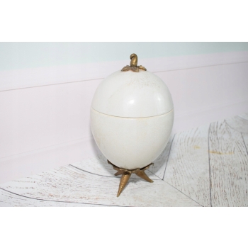 Biała Porcelanowa Szkatuła Jajo Perłowe - Porcelana + Brąz Misa Dekoracja