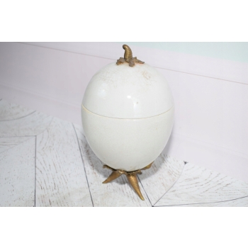 Biała Porcelanowa Szkatuła Jajo Perłowe - Porcelana + Brąz Misa Dekoracja