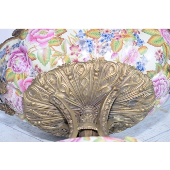 Kolorowa Patera Porcelanowa - Kwiaty - Wazon Amfora Porcelana + Brąz Ozdoba