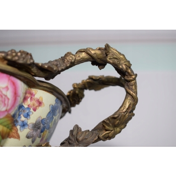 Kolorowa Patera Porcelanowa - Kwiaty - Wazon Amfora Porcelana + Brąz Ozdoba