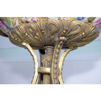 Kolorowa Patera Porcelanowa - Kwiaty - Wazon Amfora Porcelana + Brąz Ozdoba