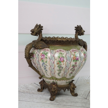 Kolorowy Wazon Porcelanowy - Waza Porcelana z Brązem - Smoki Lwy Dekoracja