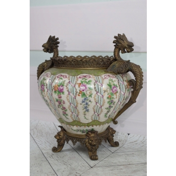Kolorowy Wazon Porcelanowy - Waza Porcelana z Brązem - Smoki Lwy Dekoracja