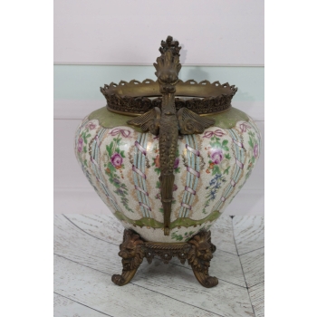 Kolorowy Wazon Porcelanowy - Waza Porcelana z Brązem - Smoki Lwy Dekoracja