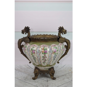 Kolorowy Wazon Porcelanowy - Waza Porcelana z Brązem - Smoki Lwy Dekoracja